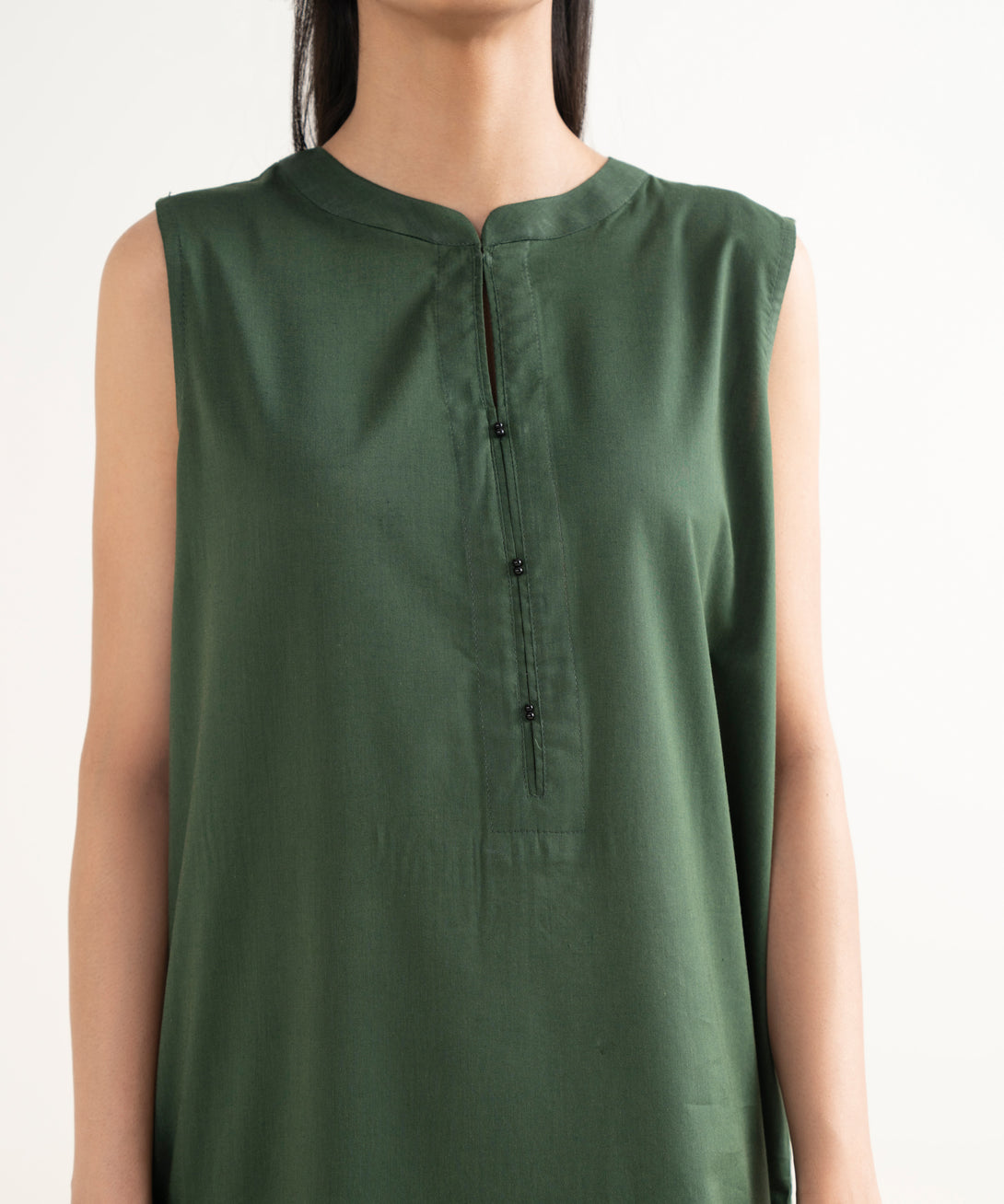Women's RTW Cotton Viscose Solid Straight Green Shirt