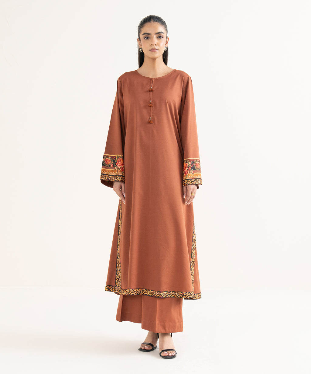 Women's RTW Cotton Viscose Solid Straight Brown Shirt