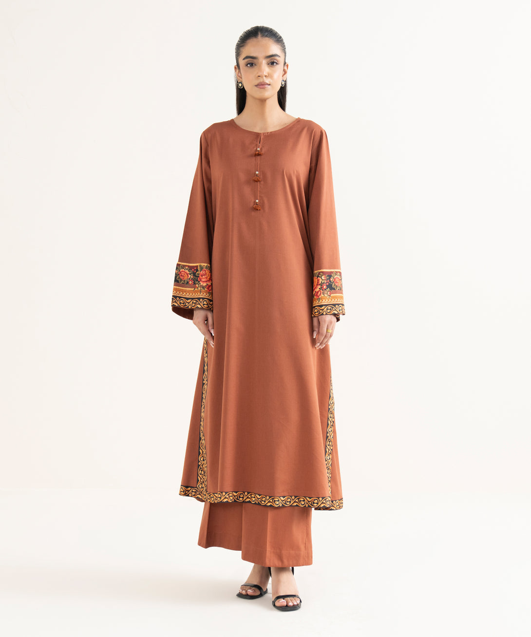 Women's RTW Cotton Viscose Solid Straight Brown Shirt