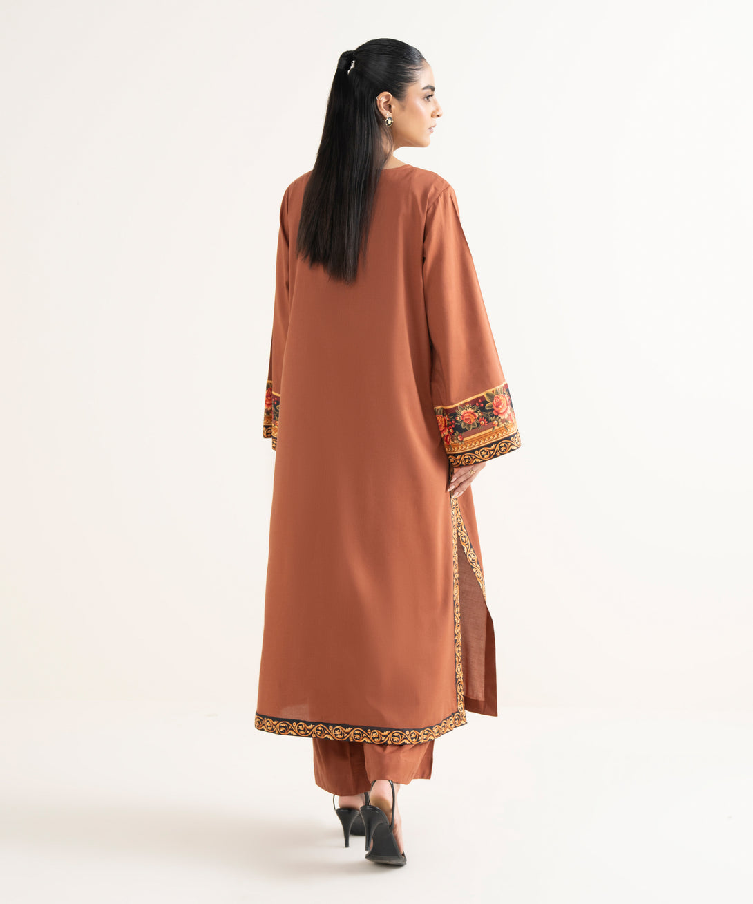 Women's RTW Cotton Viscose Solid Straight Brown Shirt