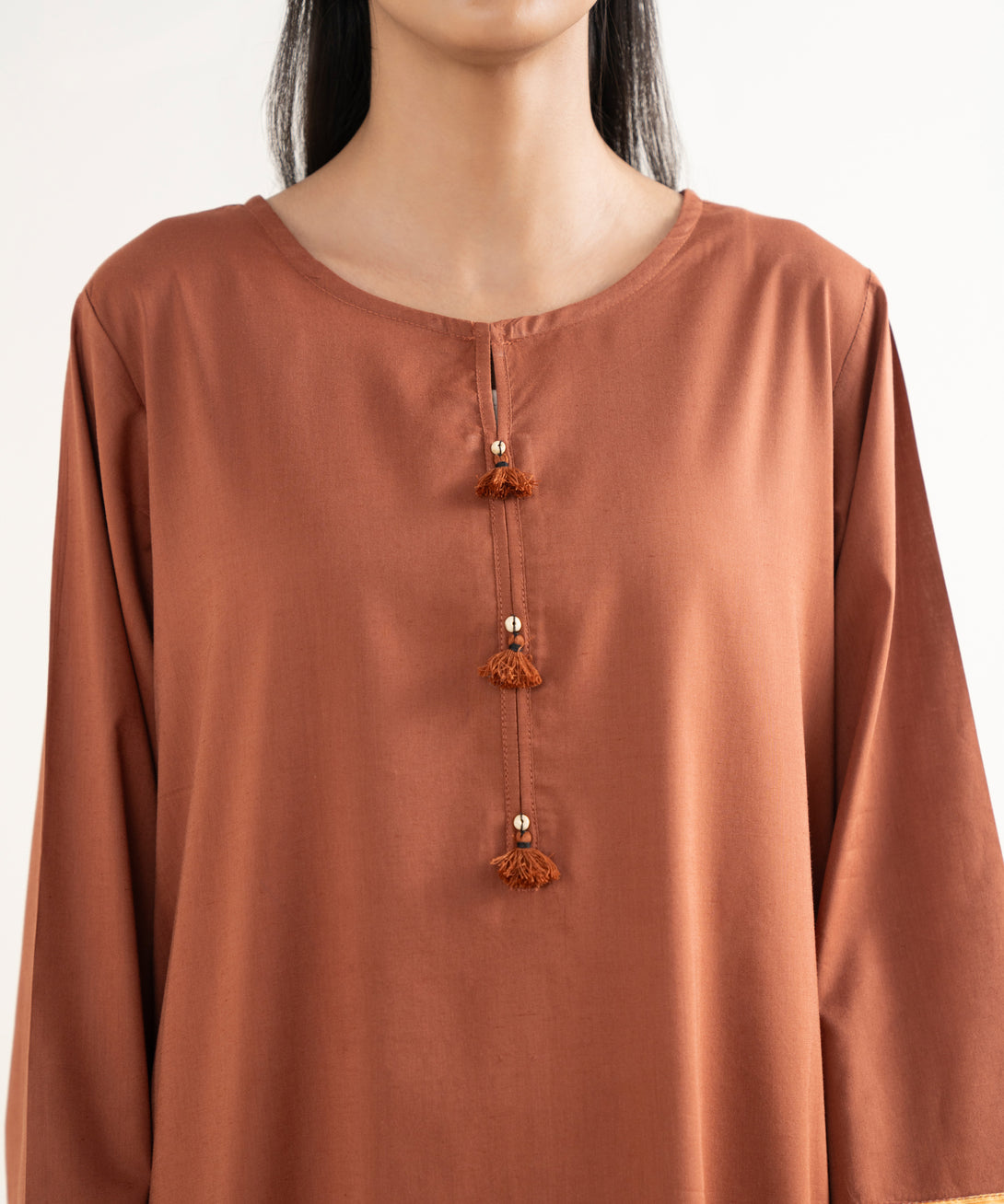 Women's RTW Cotton Viscose Solid Straight Brown Shirt