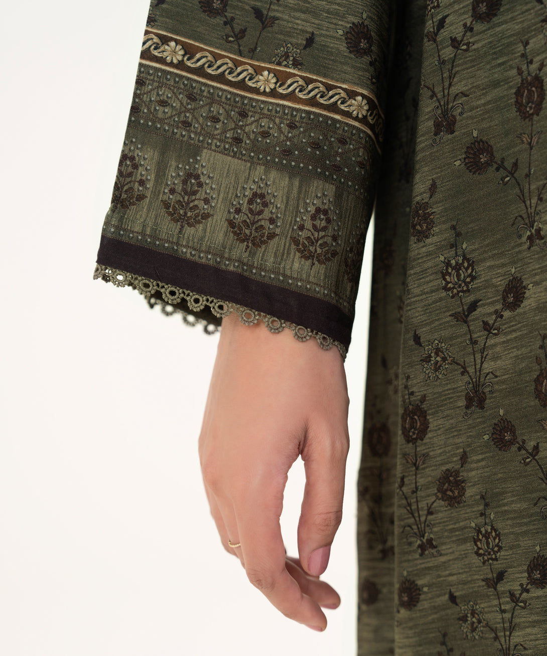 Women's RTW Viscose Linen Printed Green Drop Shoulder Shirt