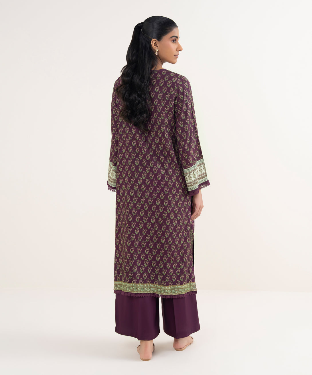 Women's RTW Viscose Linen Printed Purple Straight Shirt