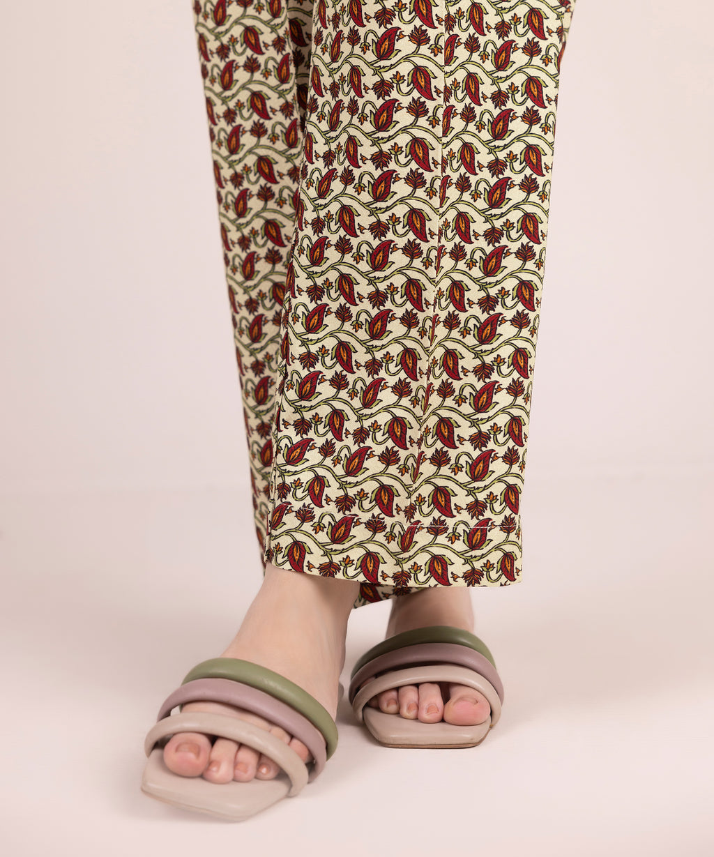 Women's RTW Arabic Dobby Printed Off White Straight Pants
