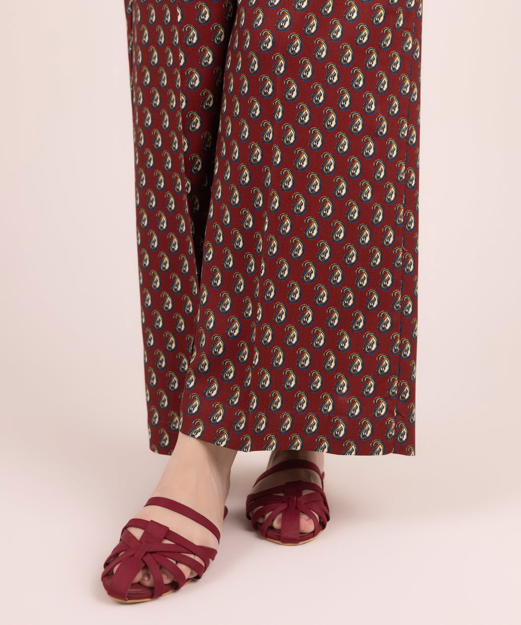 Women's RTW Arabic Dobby Printed Maroon Culottes