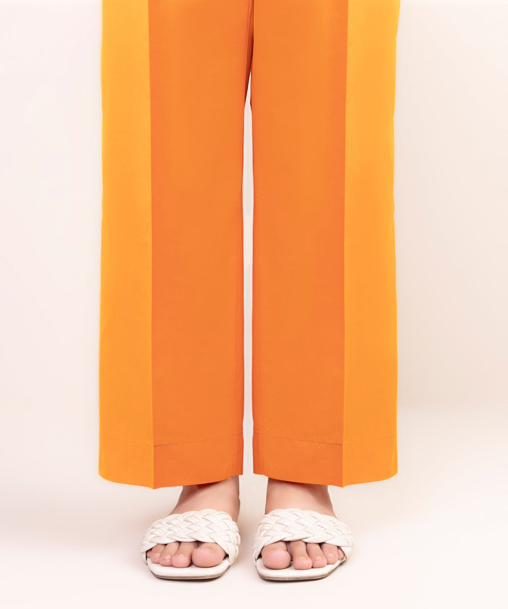 Women's Pret Cambric Orange Solid Straight Pants