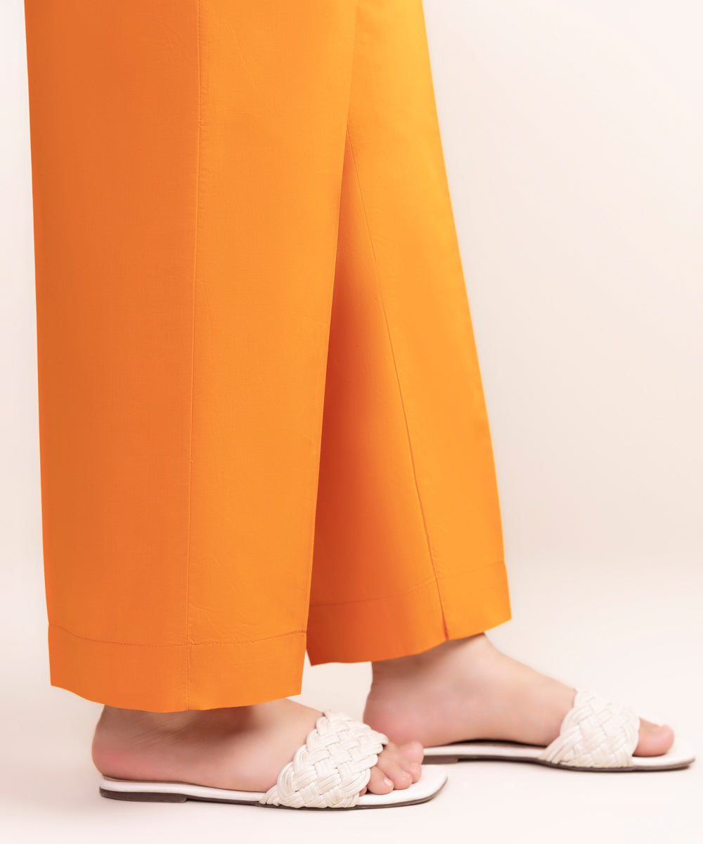 Women's Pret Cambric Orange Solid Straight Pants