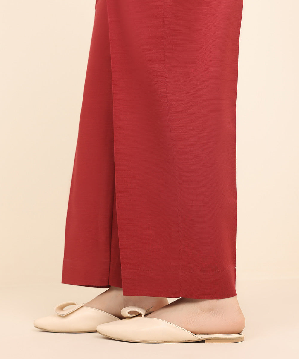 Women's Pret Khaddar Red Solid Straight Pants