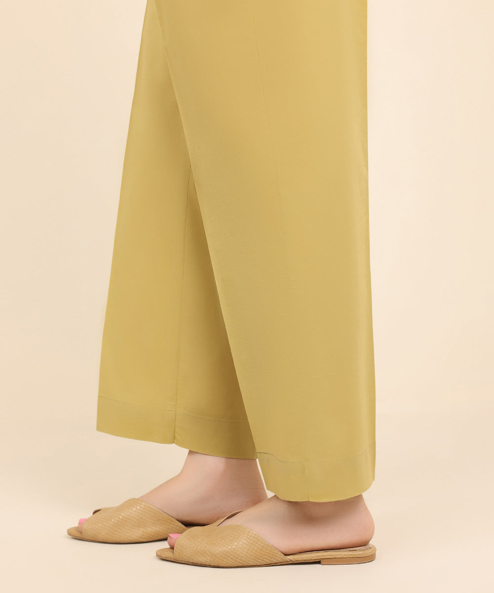 Women's Pret Cambric Yellow Solid Straight Pants