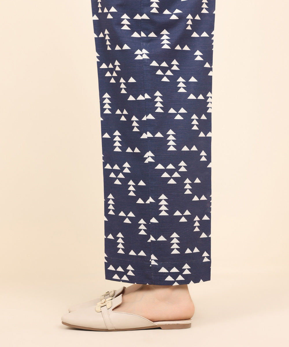 Women's Pret Khaddar Blue Printed Straight Pants