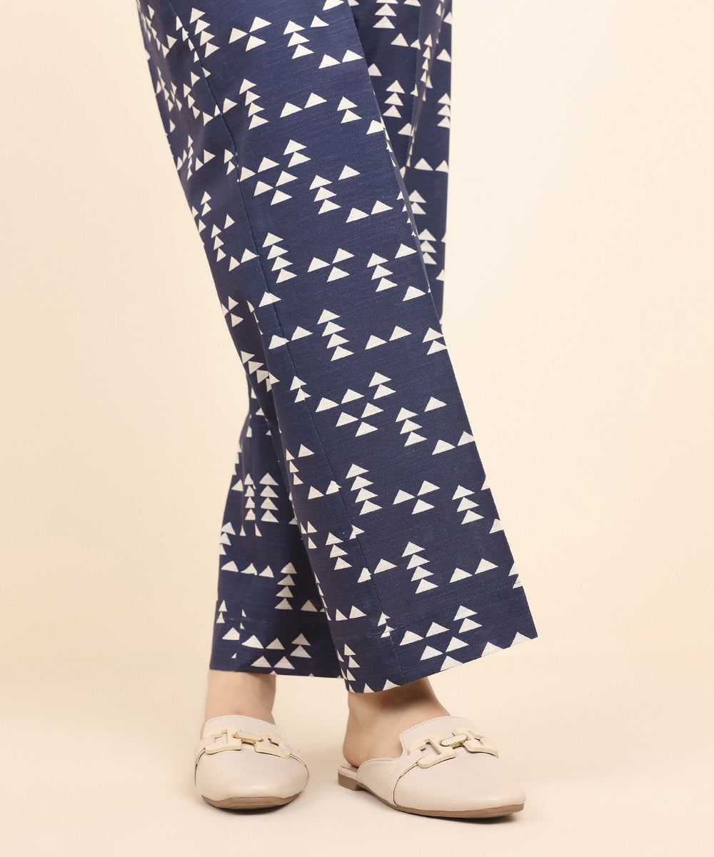 Women's Pret Khaddar Blue Printed Straight Pants