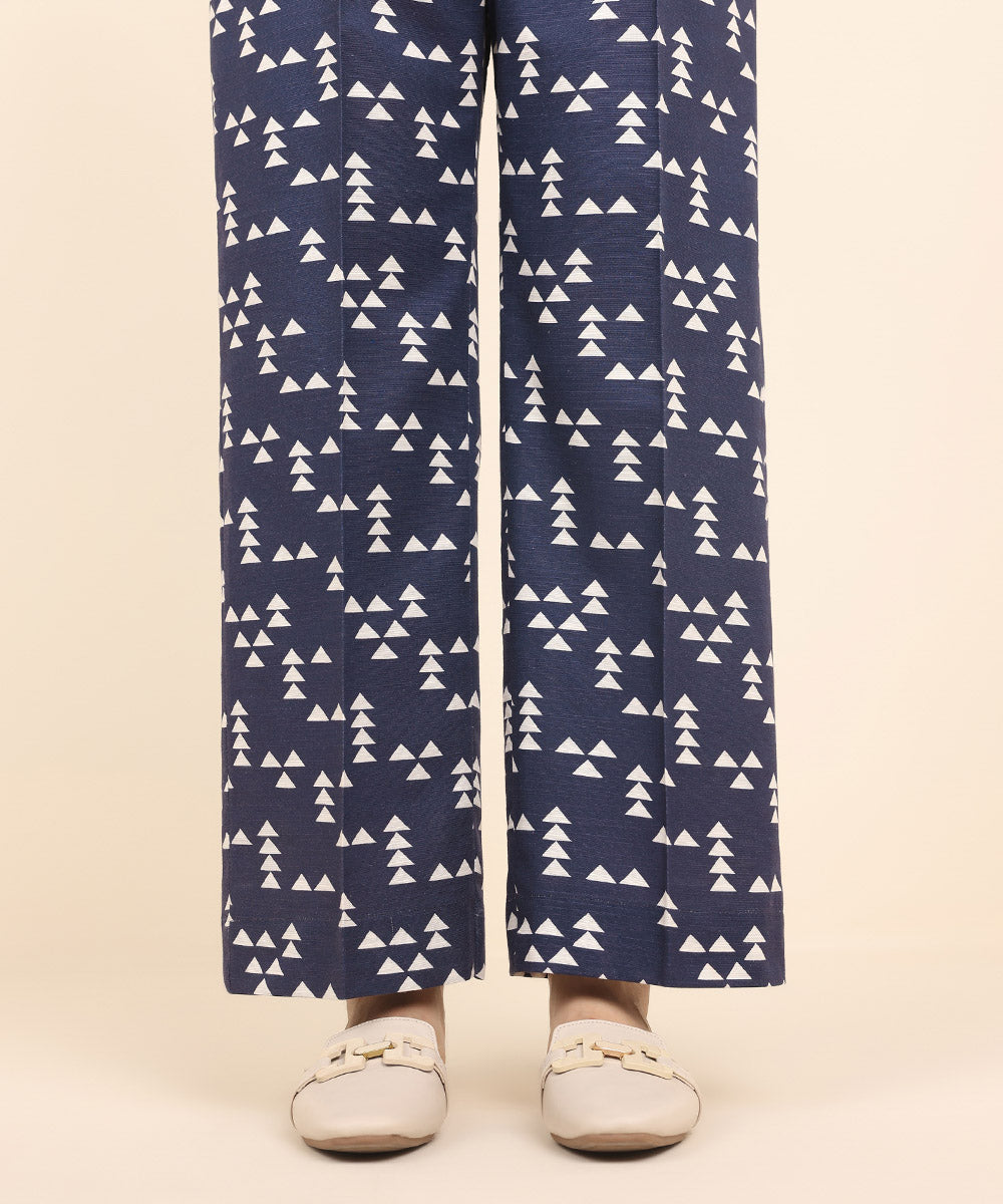 Women's Pret Khaddar Blue Printed Straight Pants