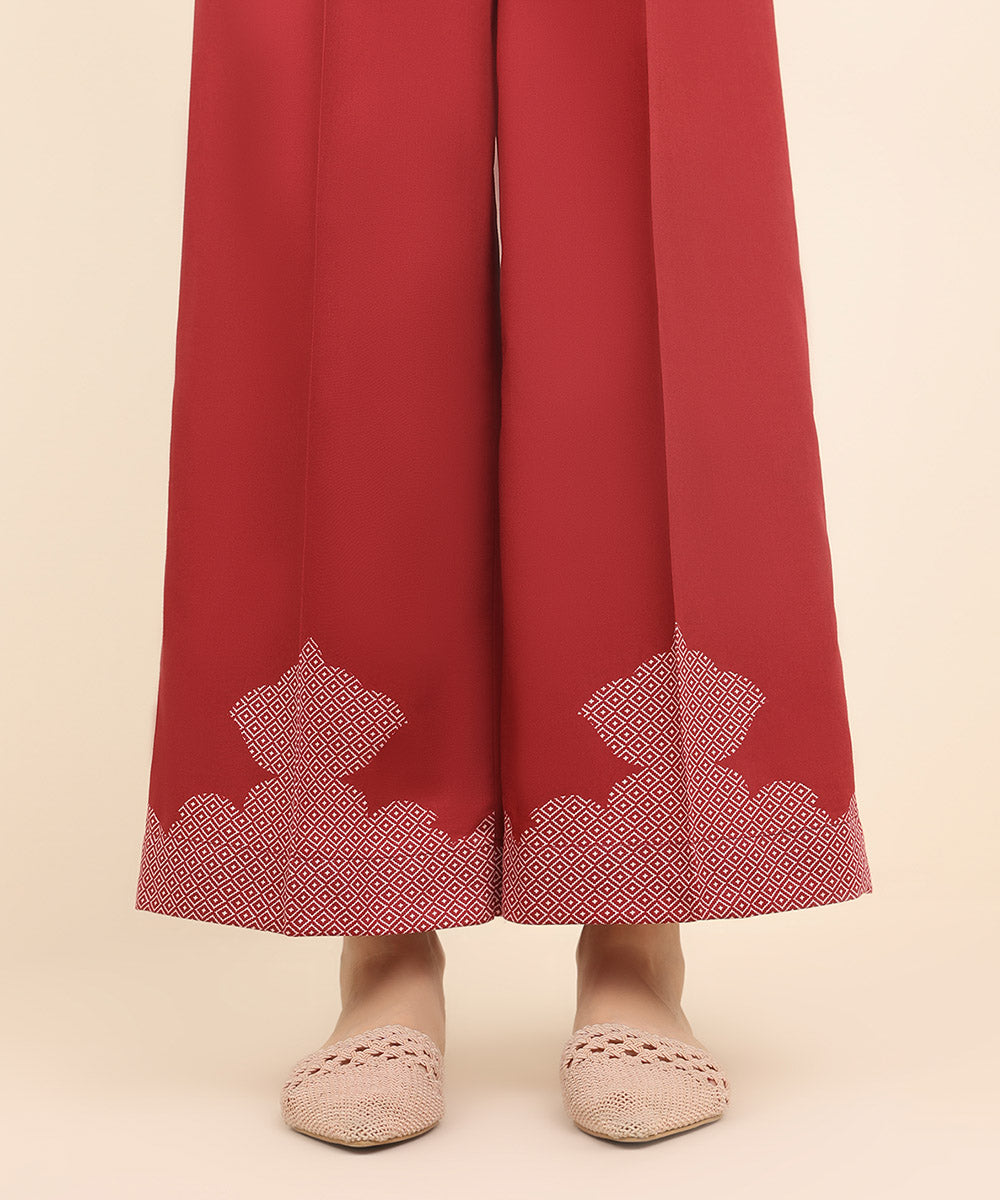 Women's Pret Cotton Satin Red Printed Culottes