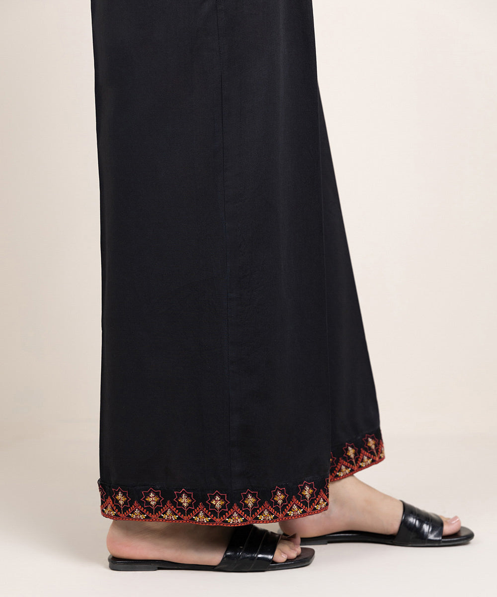 Women's Pret Cambric Embroidered Black Culottes