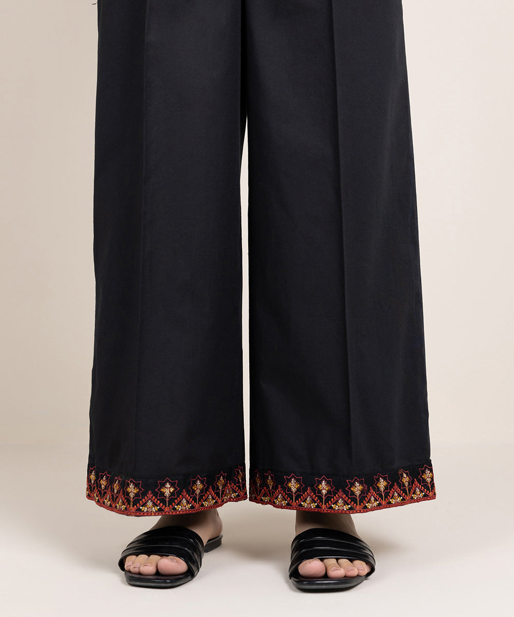 Women's Pret Cambric Embroidered Black Culottes