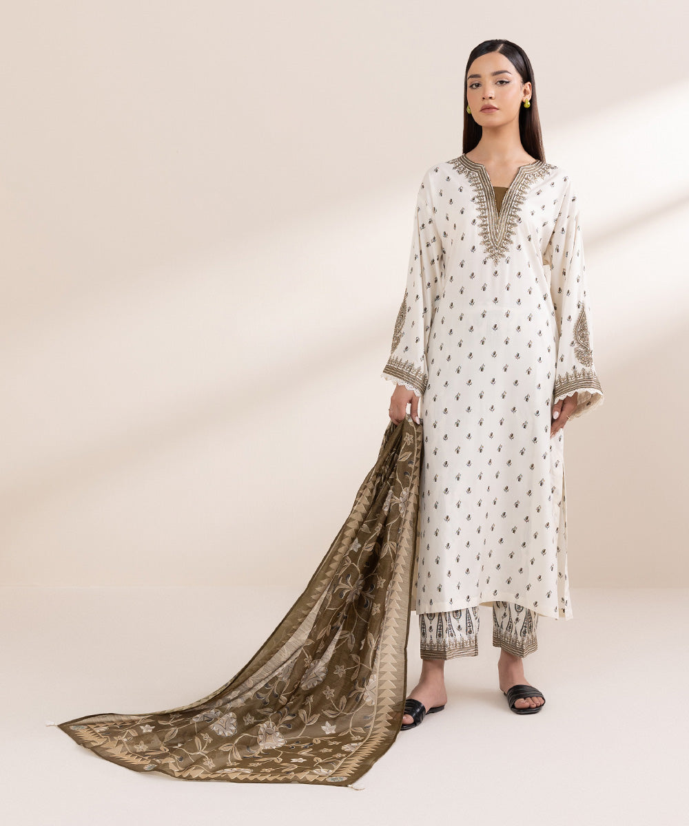 Manar Brown Printed Dupatta