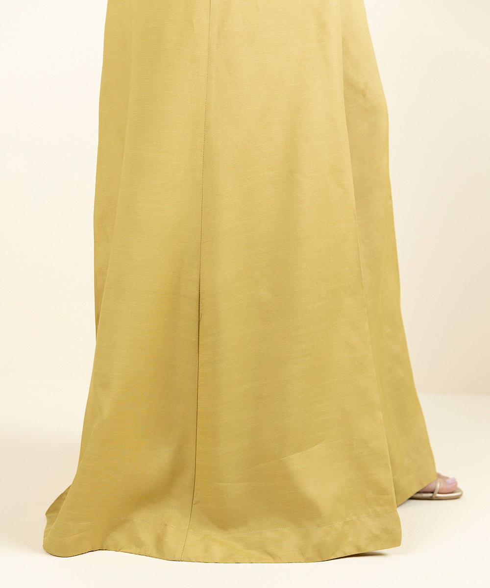 Women's Pret Viscose Raw Silk Solid Yellow Sharara