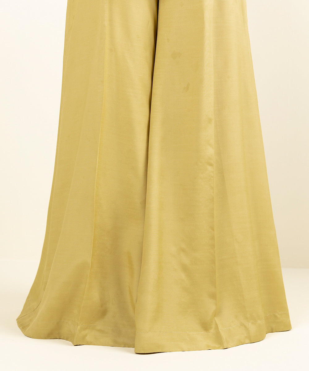 Women's Pret Viscose Raw Silk Solid Yellow Sharara