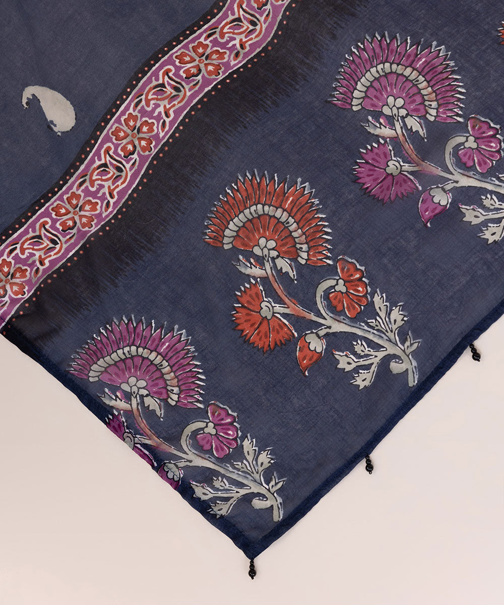 Bemberg Tissue Blue Printed Dupatta