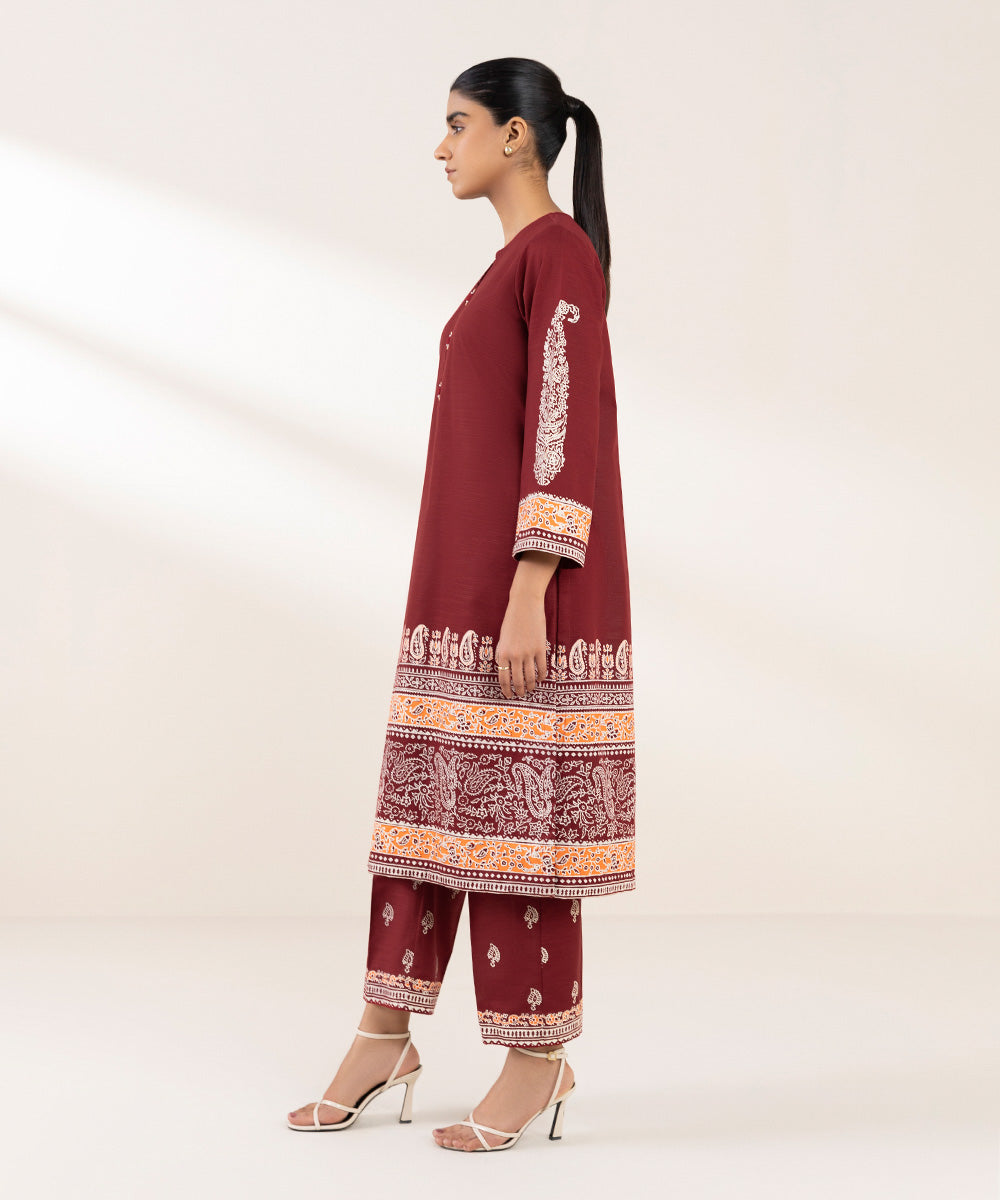 Women's Pret Khaddar Printed Red A-Line Shirt