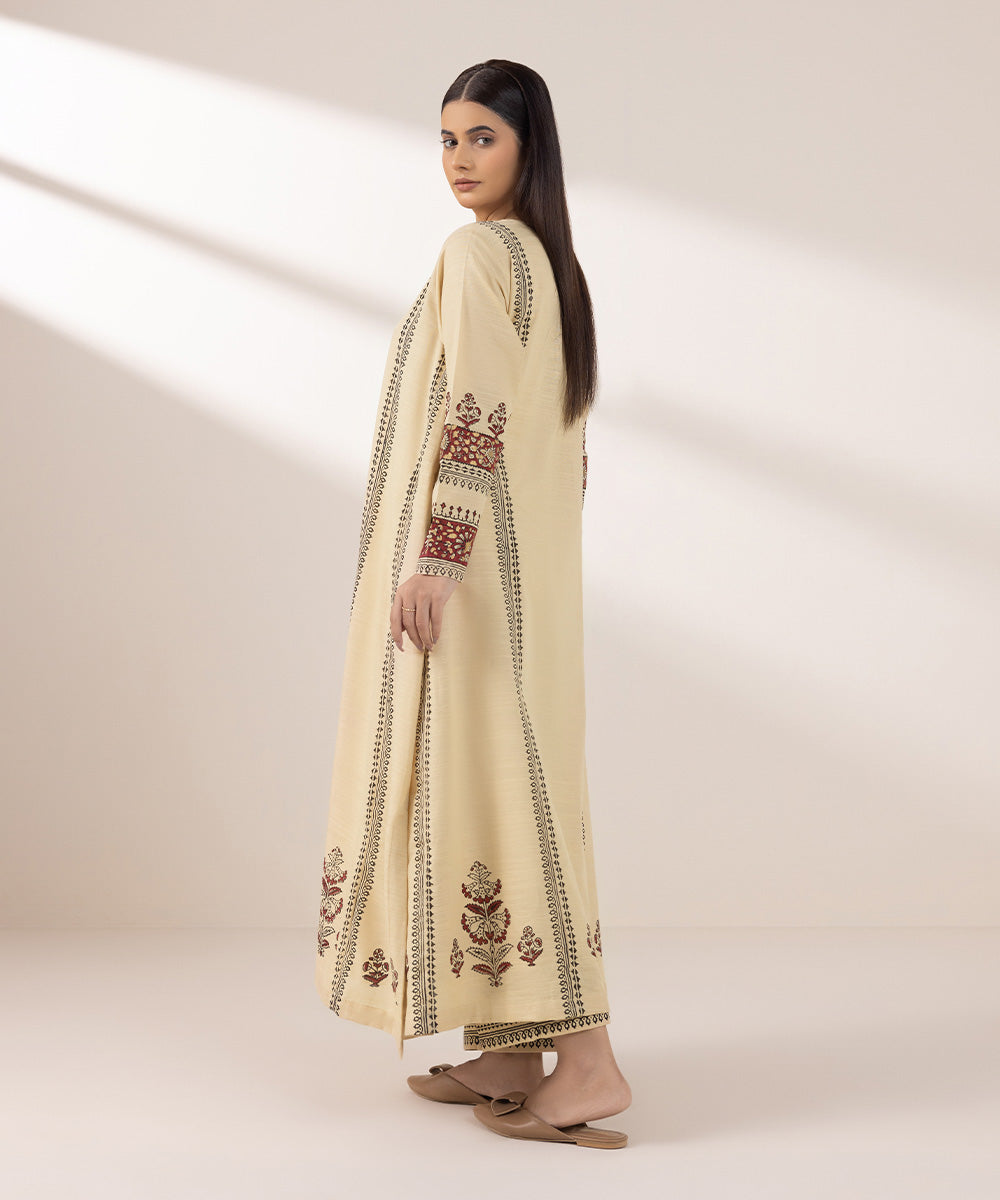 Women's Pret Khaddar Printed Beige A-Line Shirt