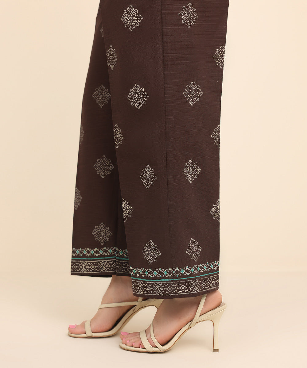 Women's Pret Khaddar Brown Printed Straight Pants