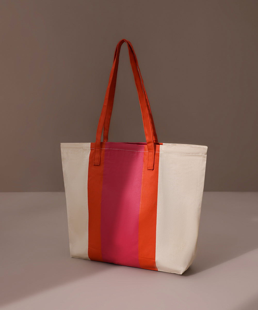 Digitally Printed Orange Cotton Fabric Tote Bag