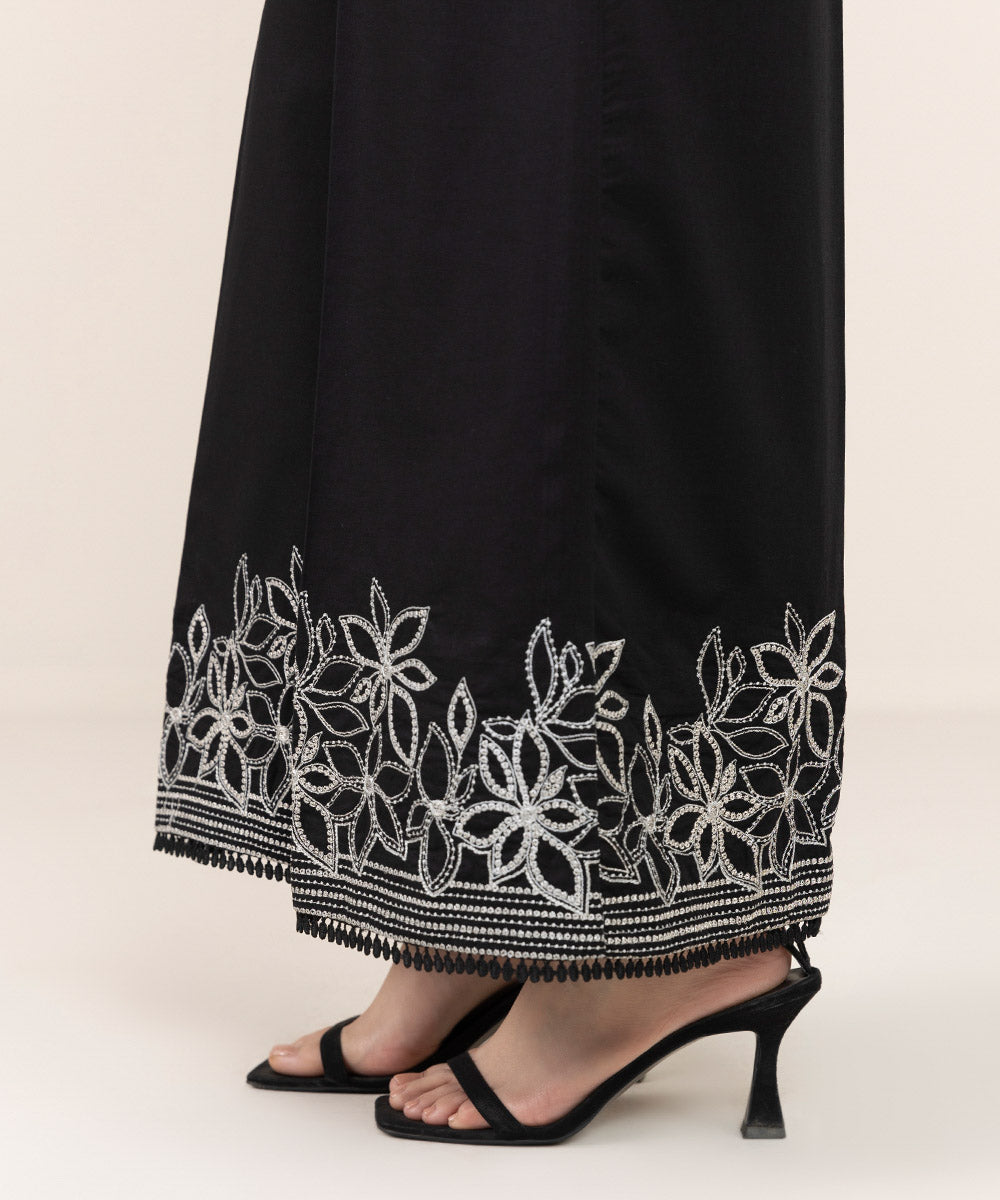 Women's Pret Cambric Black Embroidered Flared Pants