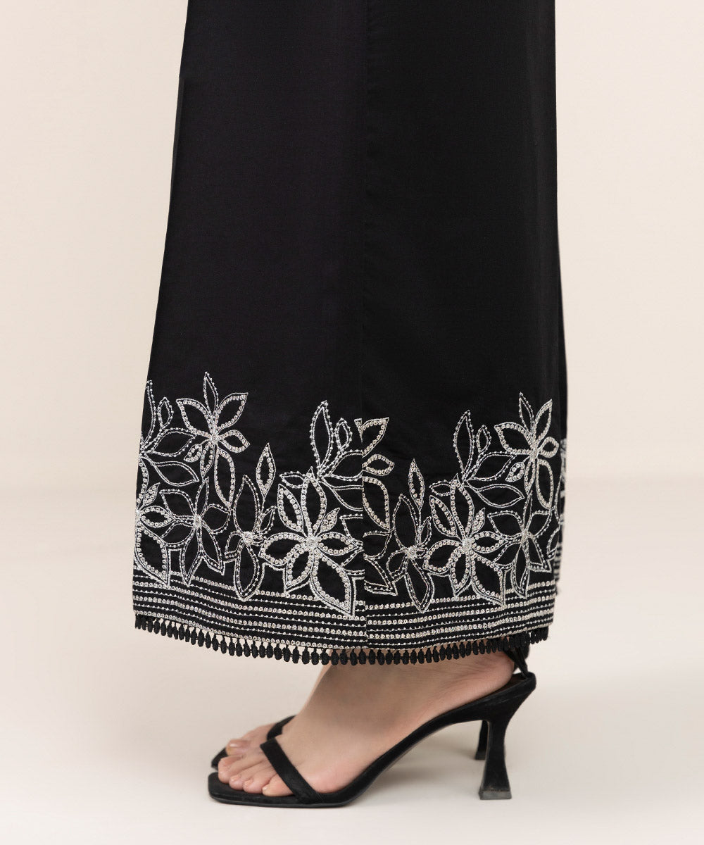 Women's Pret Cambric Black Embroidered Flared Pants