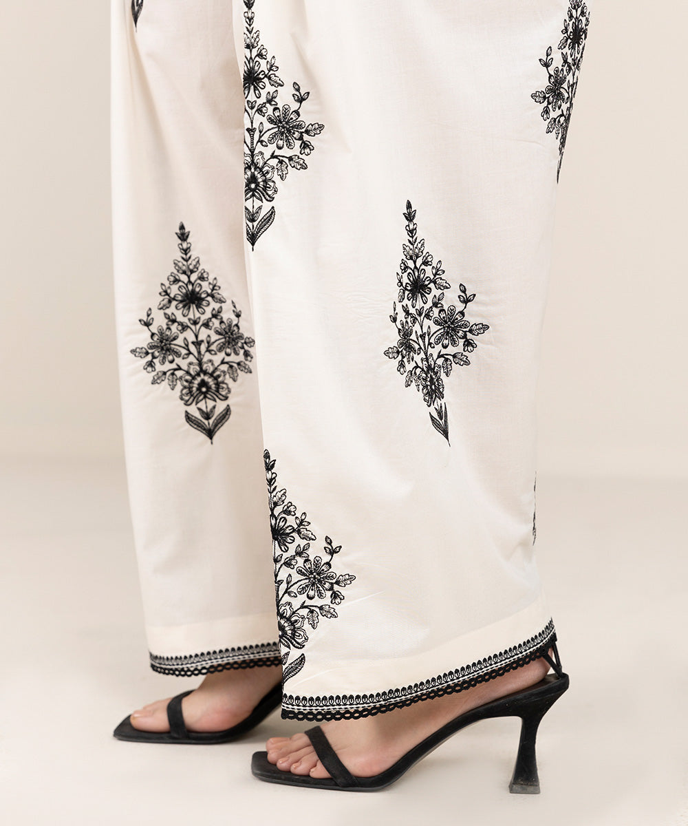 Women's Pret Cambric Off White Embroidered Shalwar
