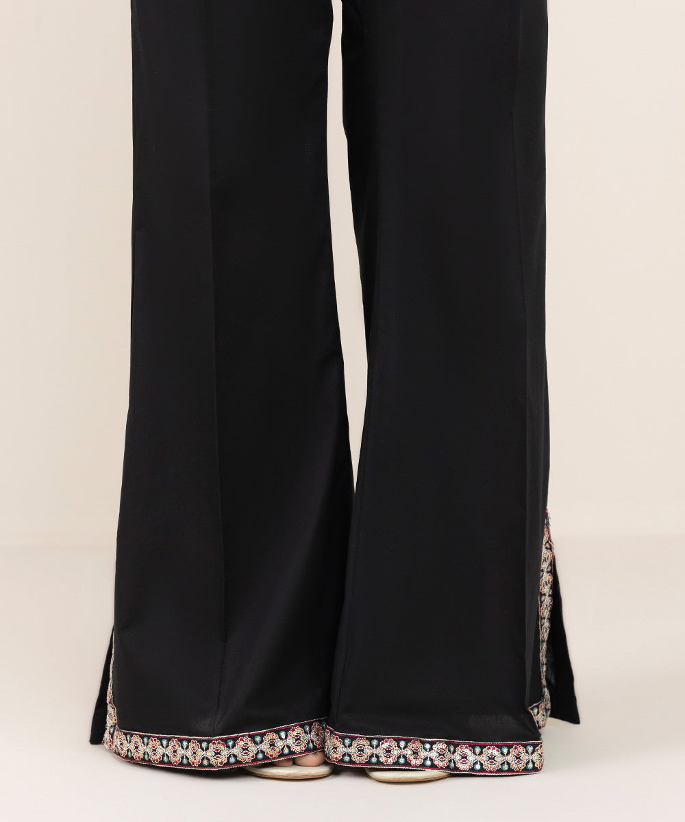 Women's Pret Cambric Black Embroidered Boot Cut Pants