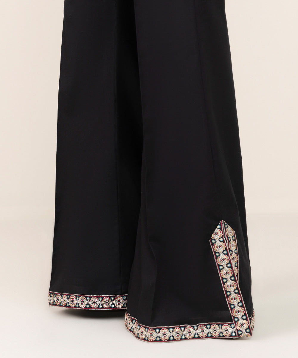 Women's Pret Cambric Black Embroidered Boot Cut Pants