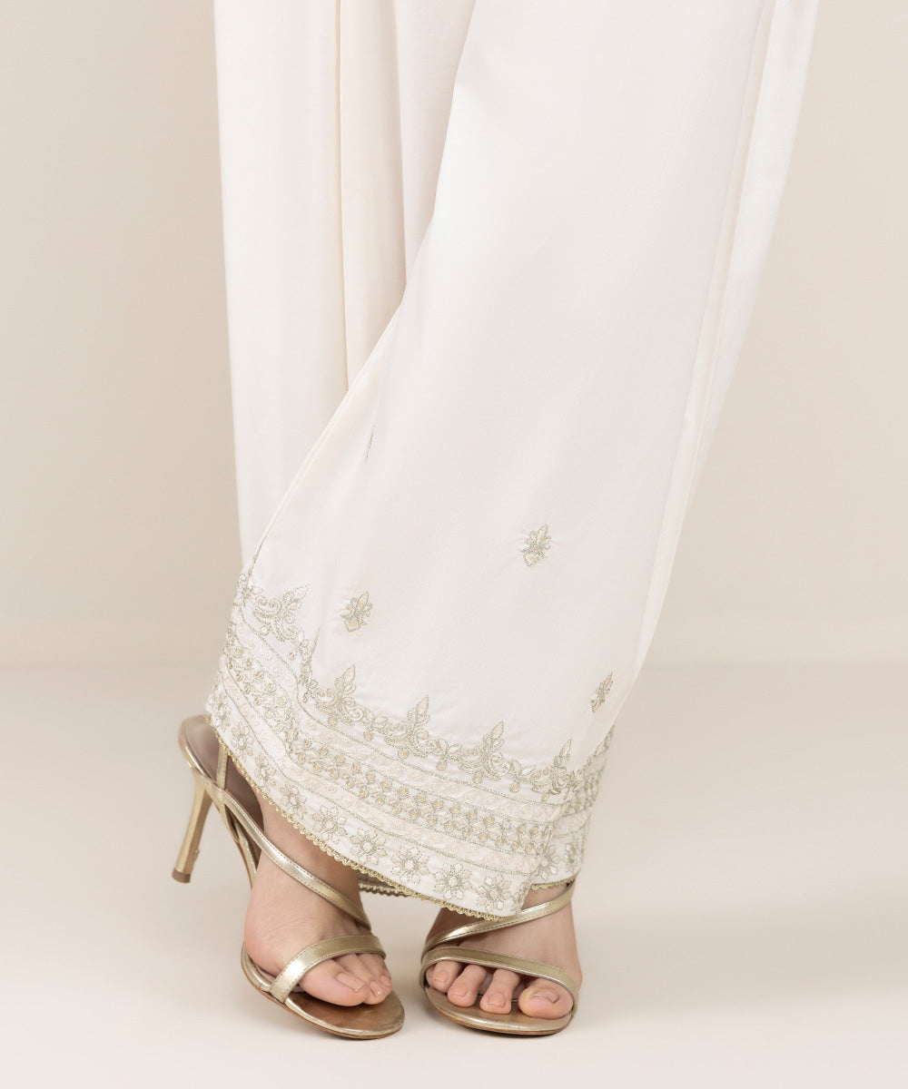 Women's Pret Cambric Off White Embroidered Shalwar