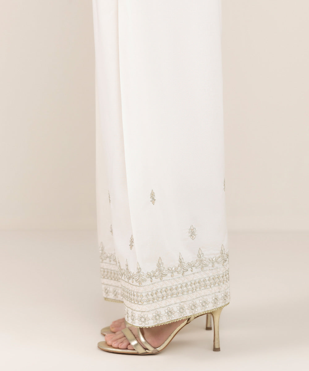 Women's Pret Cambric Off White Embroidered Shalwar