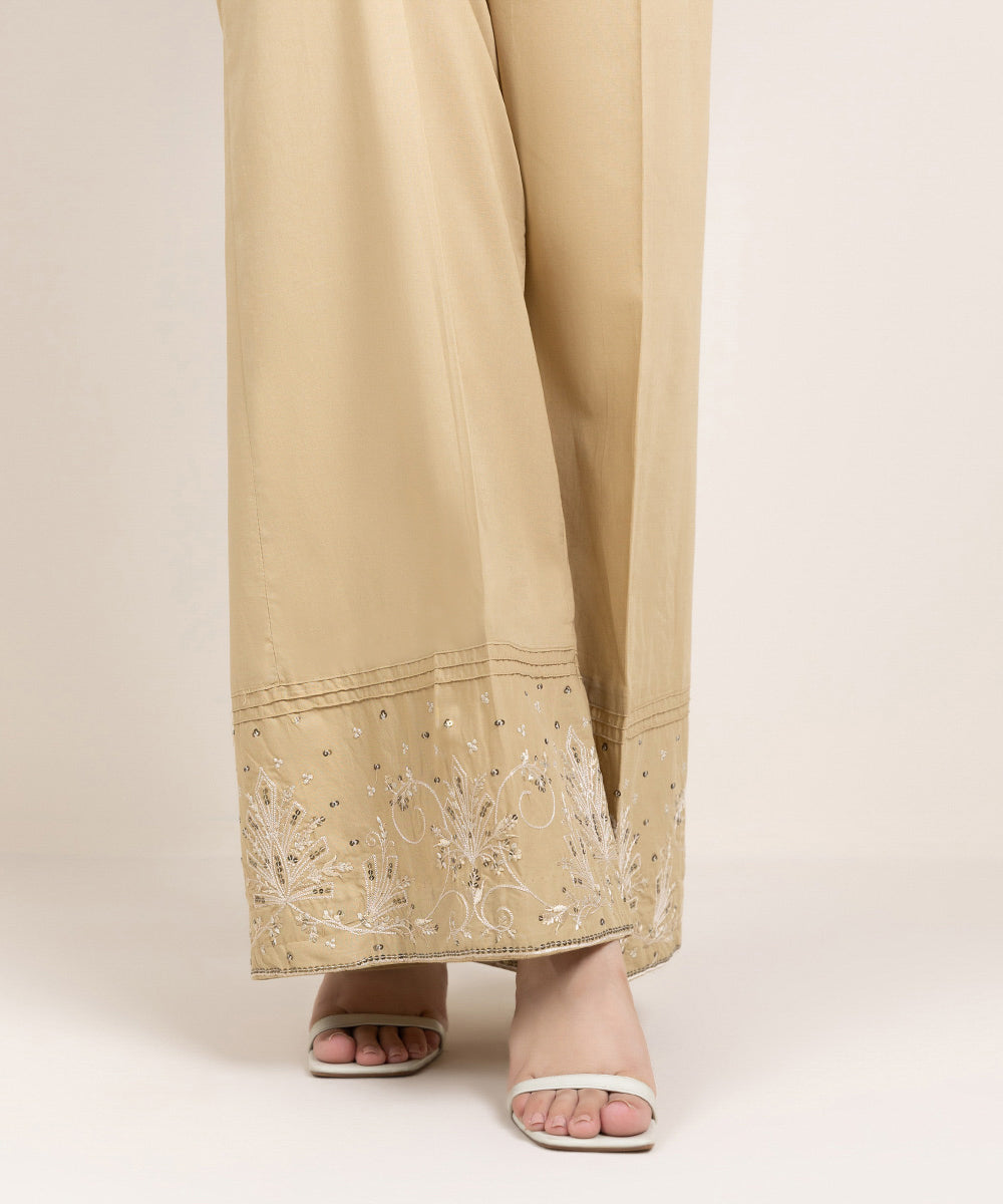 Women's Pret Cambric Embroidered Brown Culottes