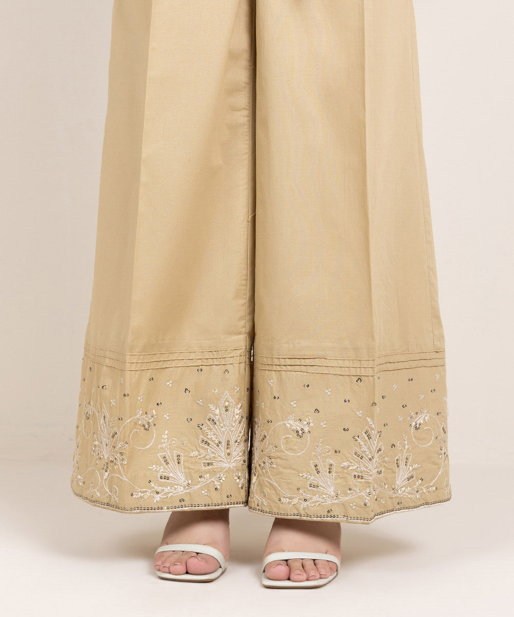 Women's Pret Cambric Embroidered Brown Culottes