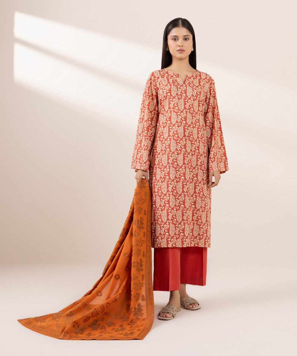 Extra Weft Jacquard Orange Solid Dupatta