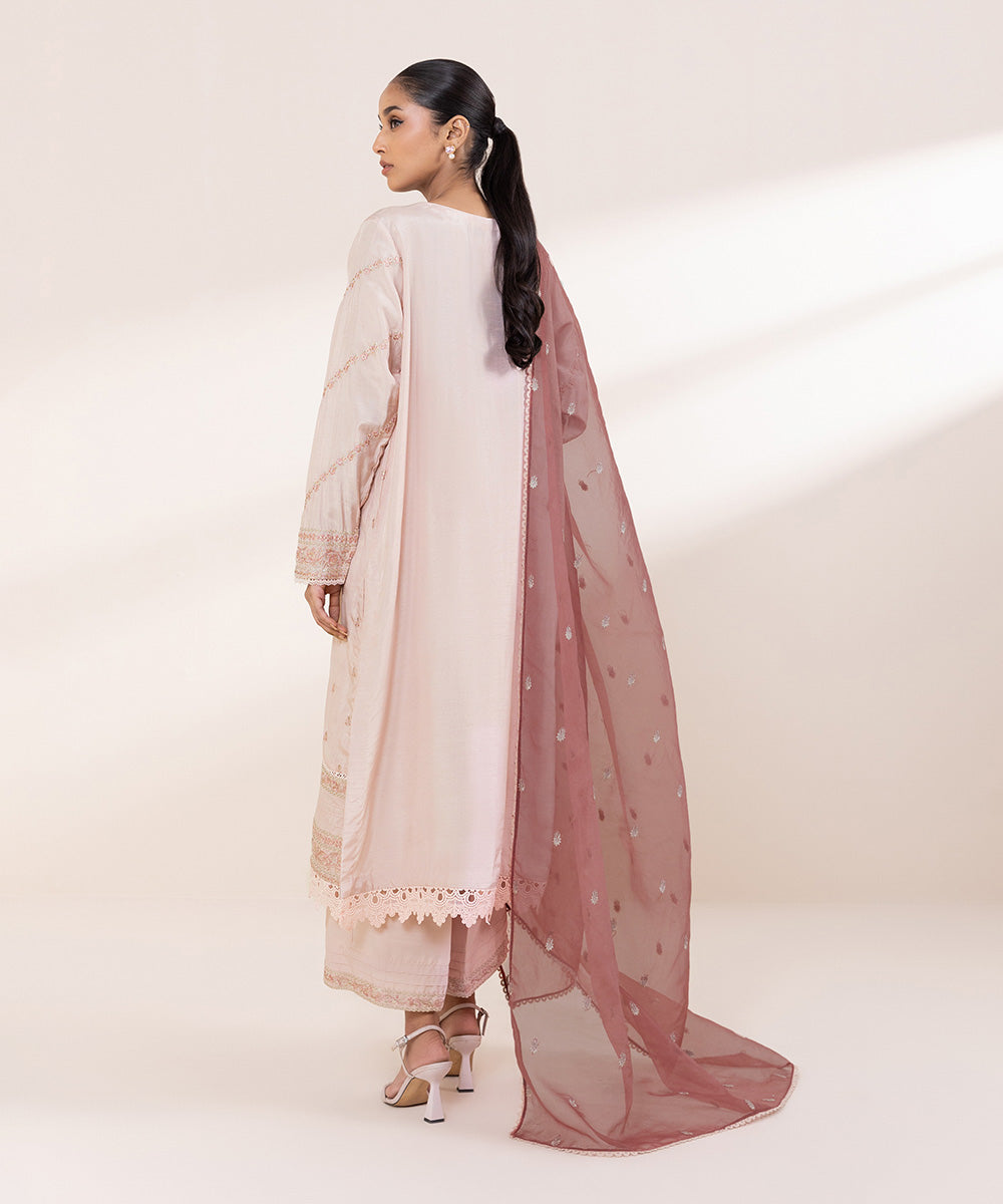 Women's Pret Raw Silk Pink Embroidered 3 Piece Suit