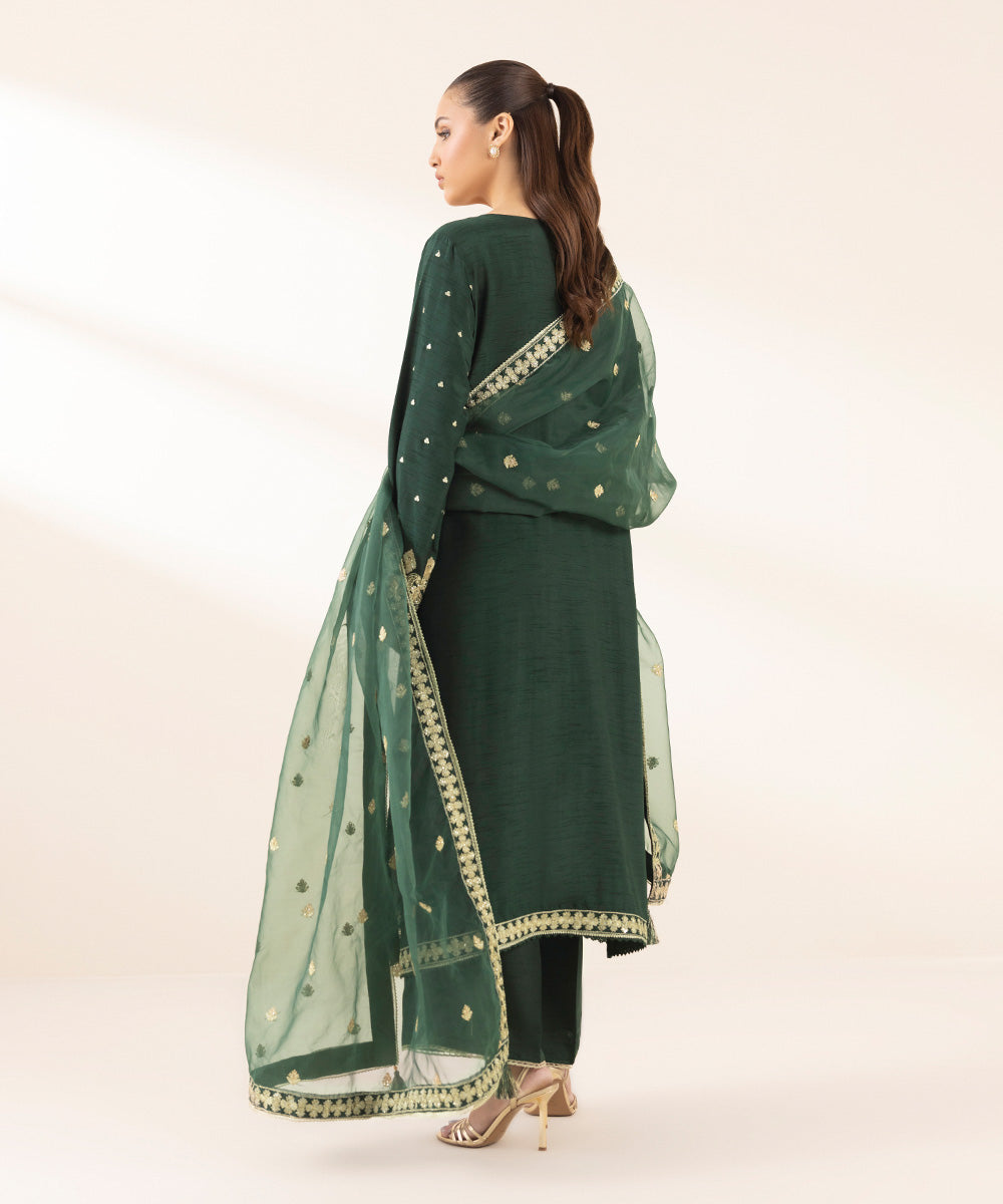 Women's Pret Blended Organza Green Embroidered 3 Piece Suit