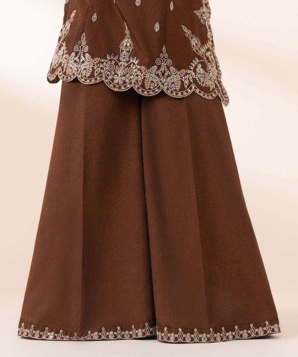 Women's Pret Blended Organza Brown Embroidered 3 Piece Suit