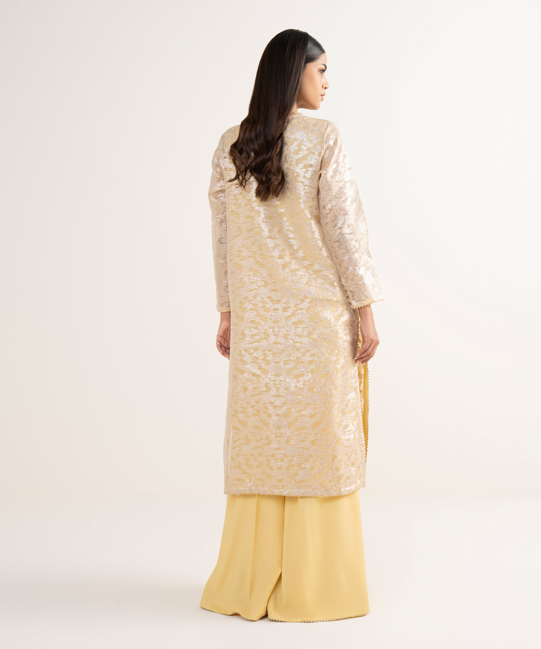 Women's RTW Zari Jacquard Yellow Embroidered 2 Piece Suit