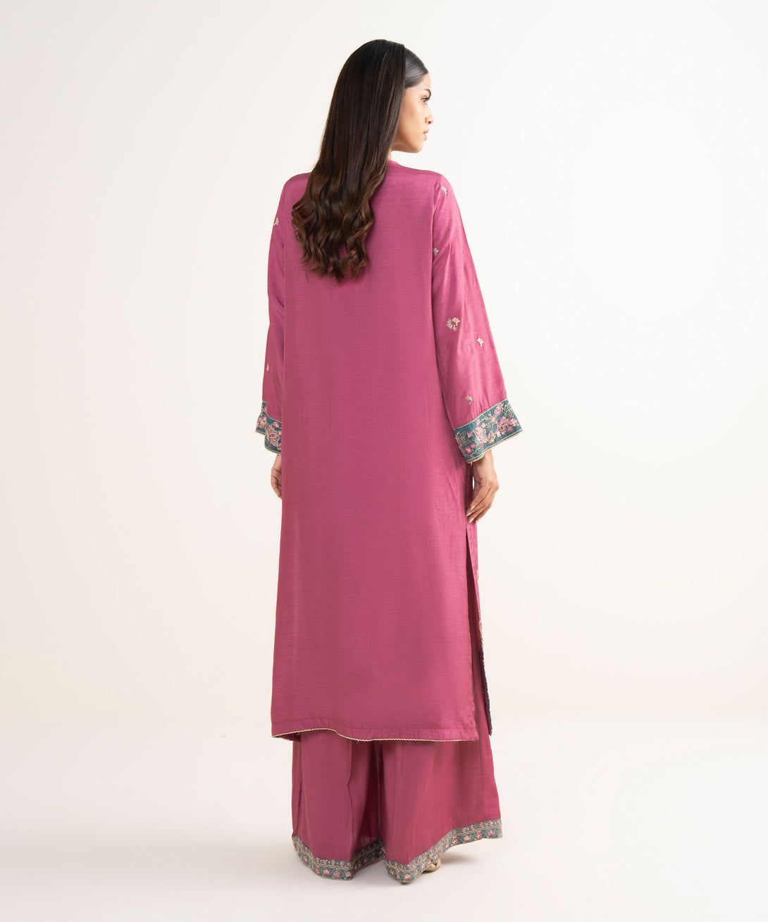 Women's RTW Raw Silk Pink Embroidered 2 Piece Suit