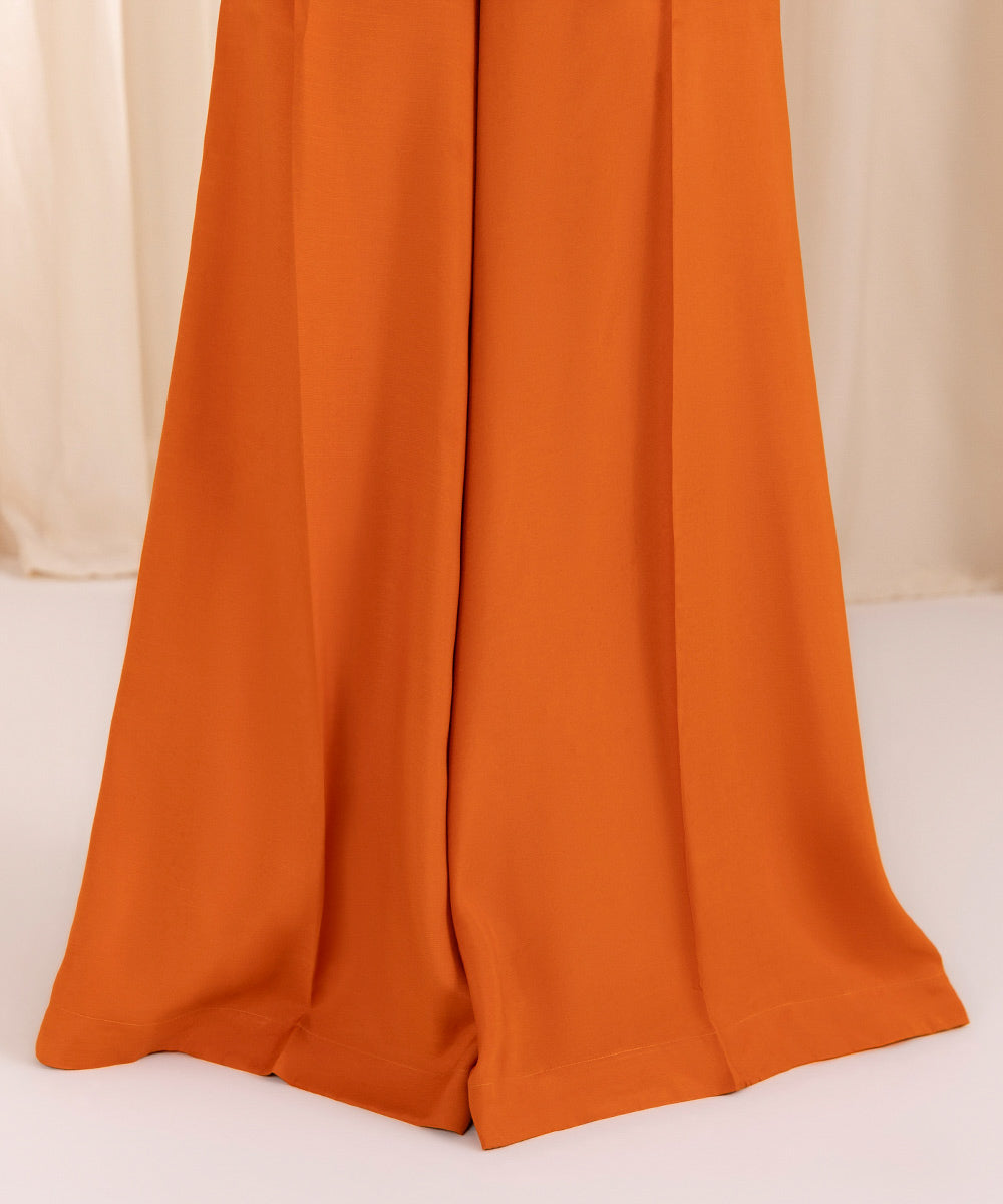 Women's Pret Silk Cotton Net Embroidered Orange 2 Piece Suit