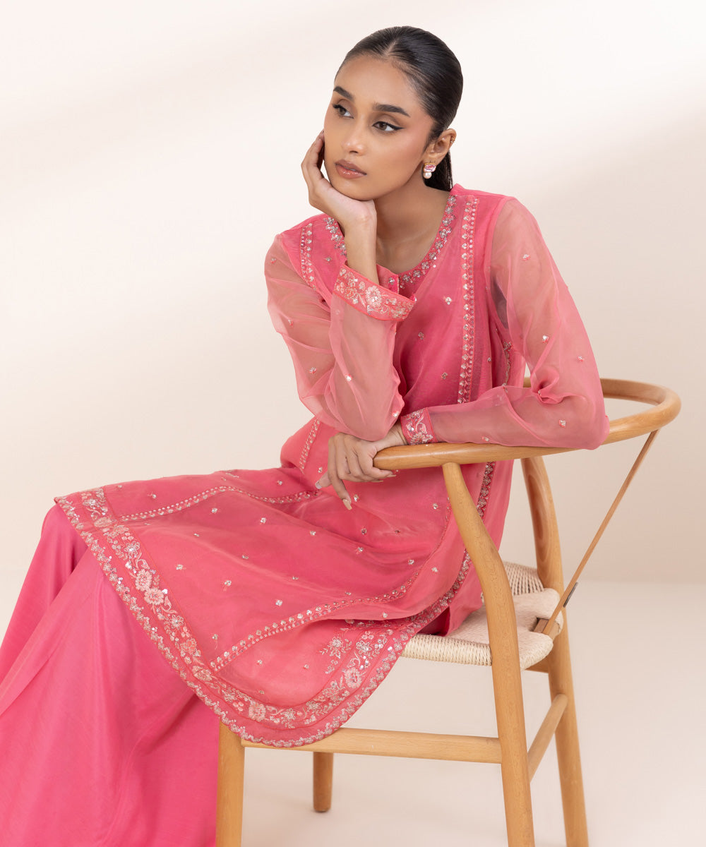 Women's Pret Blended Organza Embroidered Pink 2 Piece Suit