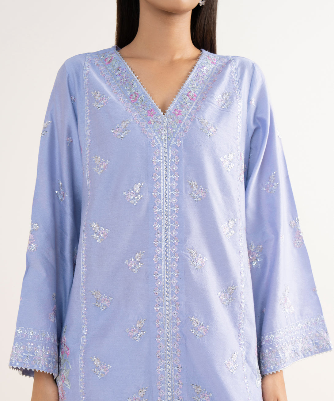Women's RTW Silk Cotton Net Lilac Embroidered 3 Piece Suit
