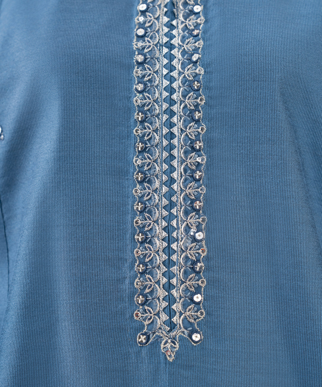 Women's RTW Blended Silk Cotton Net Embroidered Blue Three Piece Suit