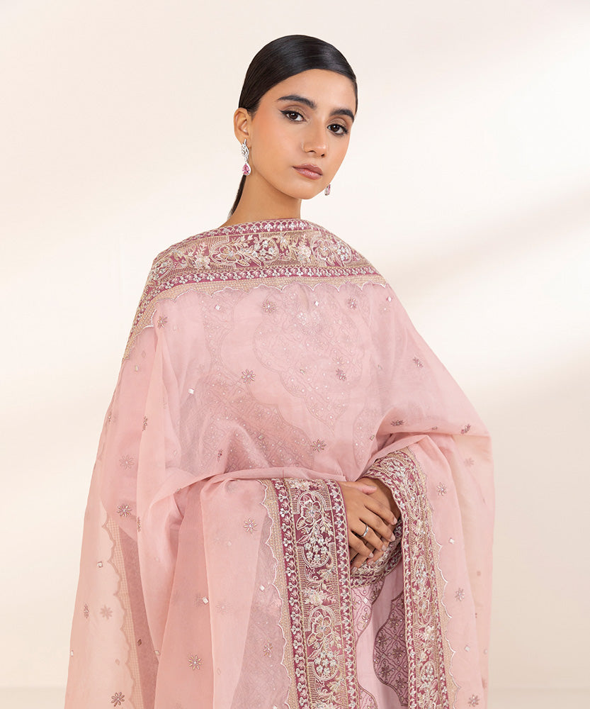 Women's Pret Tea Pink 3 Piece Embroidered Raw Silk Suit