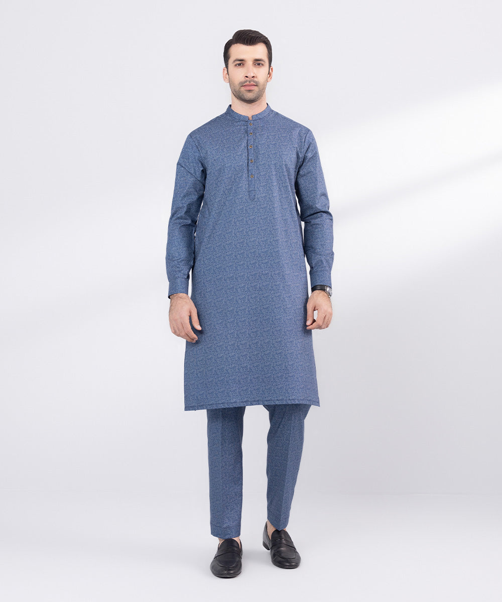 Men's Stitched Blue Cotton Suit