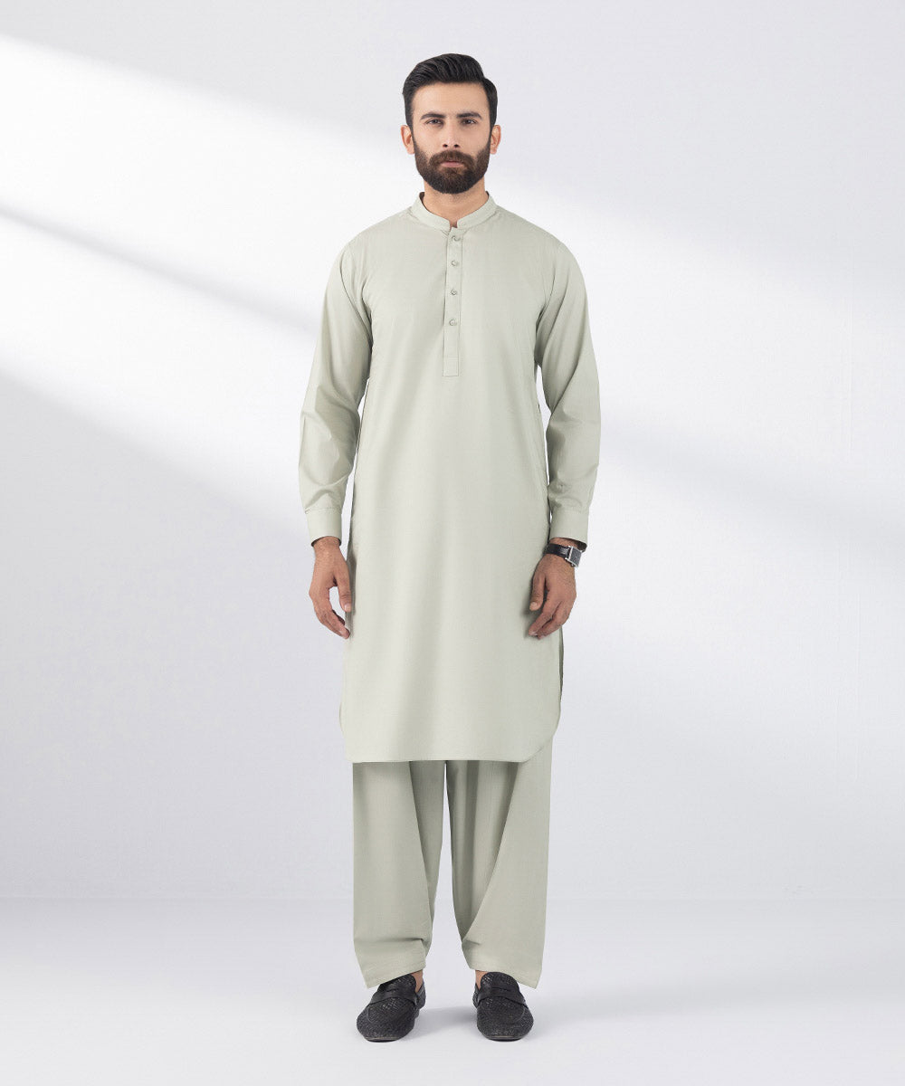 Men's Stitched 2 PC Green Cotton Suit