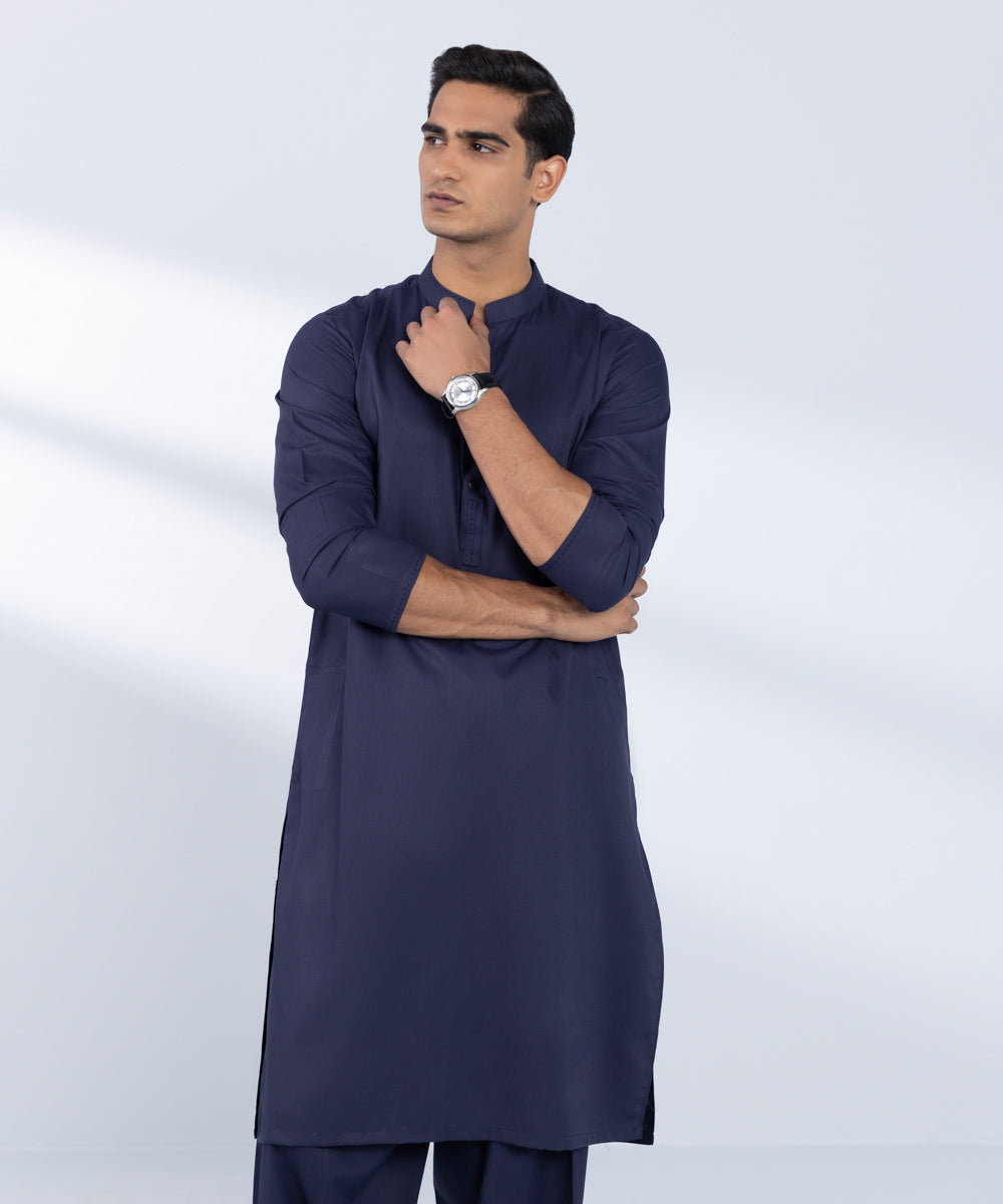 Men's Stitched Plain Blue 2 PC Suit 